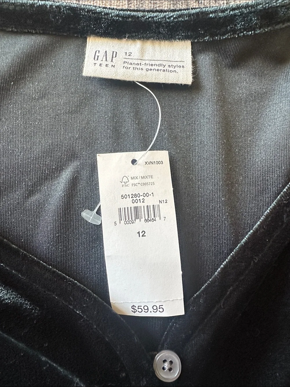 GAP Dark Green Velvet Button-Front Girls Dress